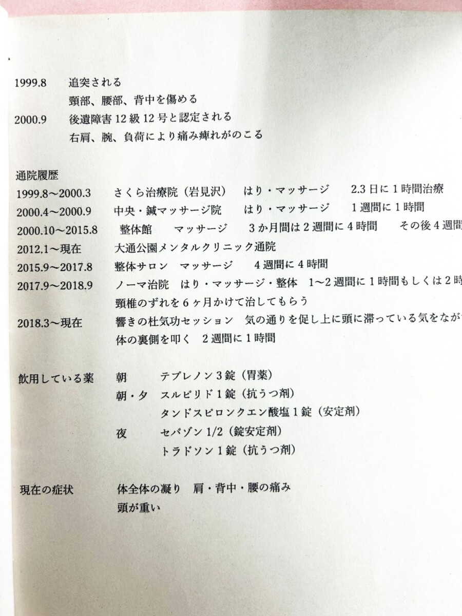 自律神経の乱れを感じ全身のこりや頭重感など長年の不調で来院した方の実際の記録
